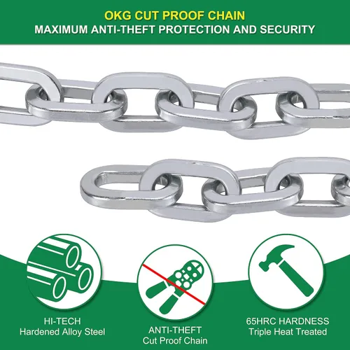 Miniatura 4 de OKG Cadena de seguridad resistente, cadena de puerta exterior de 3.9 pies x 5/16 pulgadas de grosor, cadena a prueba de cortes hecha de cadena