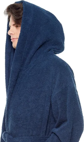 Miniatura 7 de Arus - Bata de baño clásica de algodón turco con capucha para hombre con opción de longitud larga