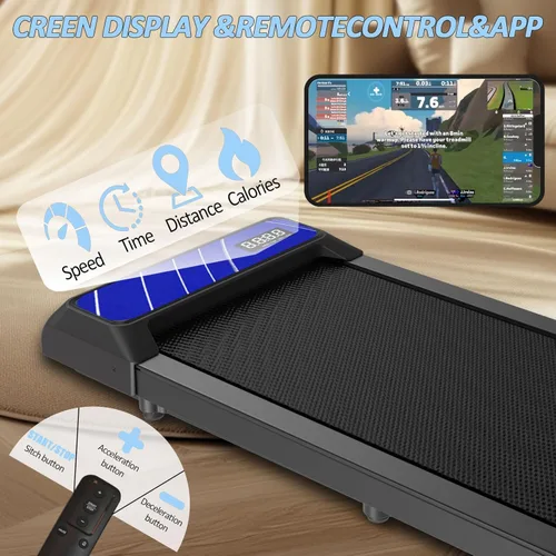 Miniatura 6 de Caminadora con inclinación, caminadora debajo del escritorio para oficina en casa, almohadilla plegable compacta de 2.5 HP, capacidad de 265 libras