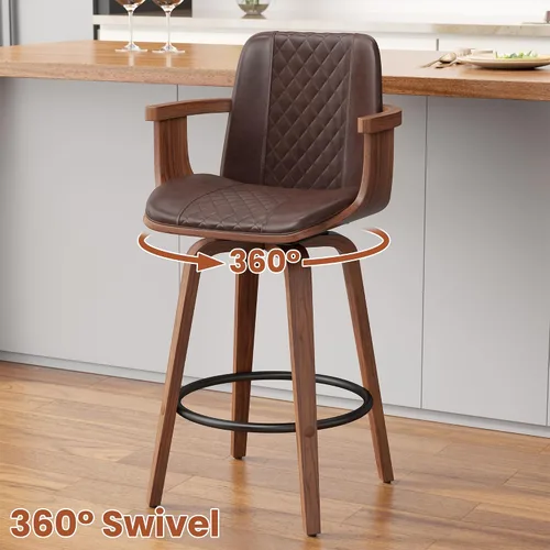 Miniatura 6 de YaFiti - Taburetes de bar giratorios, taburetes de bar tapizados de 26" de altura de mostrador con patas de madera y respaldos, sillas de bar de PU