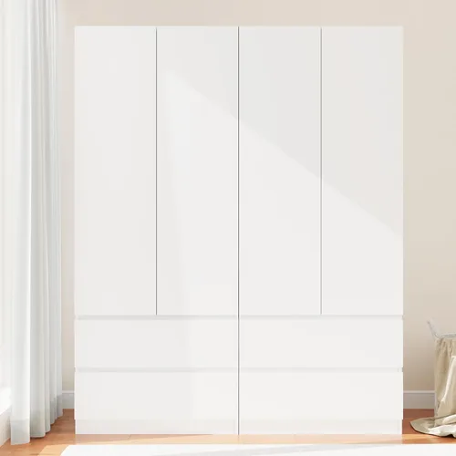 Miniatura 8 de Armario de madera con 2 puertas, armario de dormitorio de 79 pulgadas con 2 cajones, armario para ropa con barra para colgar y estantes, armarios