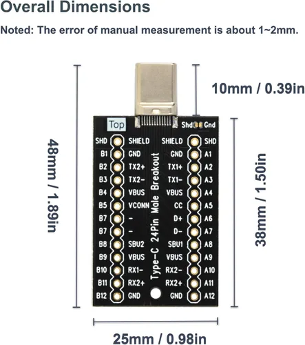 Miniatura 4 de USB Tipo-C Breakout Board Conector Macho 24 Pines Full Pins Salida Chapado En Oro PCB USB C Puerto Reemplazo