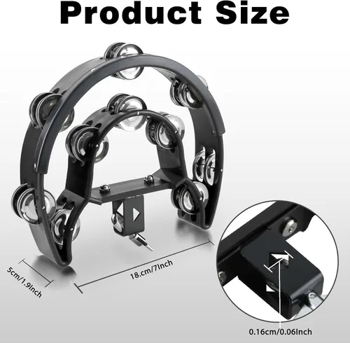 Miniatura 2 de EASTROCK Pandereta de Batería con Perno de Ojo de Montaje, Pandereta para Batería, Pandereta Hi Hat con Doble Fila de Cascabeles (Negro)