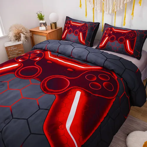 Miniatura 2 de NTBED Juego de edredón de consola de videojuegos para niños y niñas 3D con diseño geométrico y ligero de microfibra