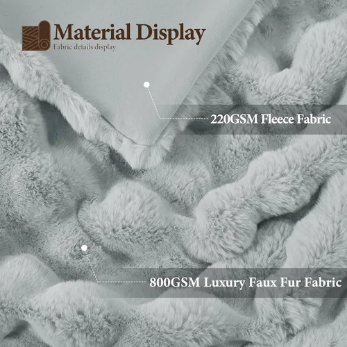 Miniatura 4 de Touchat Manta de Tiro de Piel de Conejo Sintética de Lujo 1000GSM, Mantas Grises Súper Pesadas Cálidas y Acogedoras para Sofá Cama Sofá, Manta