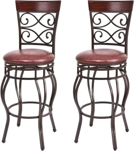 Miniatura 3 de WATERJOY Juego de 2 sillas de bar retro, 360 grados, giratorias, acolchadas, sillas de cuero, asiento de bistró, comedor, cocina, pub, sillas