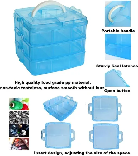 Miniatura 4 de Kamay's Caja de Almacenamiento de Manualidades de Plástico Apilable Transparente de 3 Niveles con Compartimentos Ajustables con Ranura, Organizador