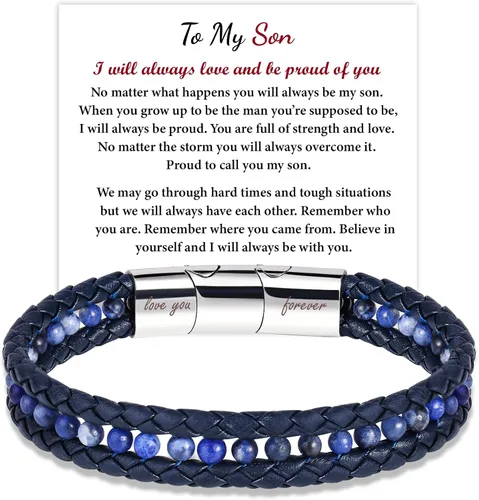 Miniatura 18 de To My Boyfriend/Son/Grandson/Father/Husband Black Onyx Tiger Eye Blue Sodalite Leather Bracelets Jewelry For Men, Birthday Anniversary Valentines