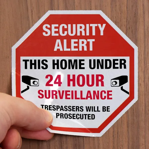 Miniatura 4 de SmartSign Etiquetas adhesivas reflectantes "Security Alert This Home Under 24 Hour Surveillance, Trespassers Prosecuted", rojo/negro/blanco, juego
