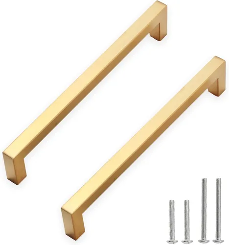 Miniatura 26 de Tiradores para gabinete dorados, manijas cuadradas para cajones, paquete de 2, manijas de acero inoxidable para cocina de 13-4/5 pulgadas, herrajes
