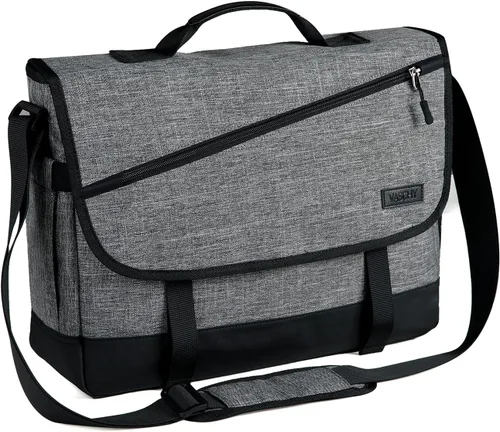 Miniatura 10 de VASCHY Bolsa de mensajero para hombre, bolso cruzado de moda para laptop, bolsa lateral para hombres y mujeres para el trabajo, negocios