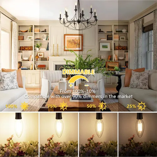 Miniatura 4 de MAXvolador Bombillas LED de candelabro E12 regulables equivalentes a 60 W, blanco suave 3000 K, bombilla LED de araña de 600 lúmenes, bombillas