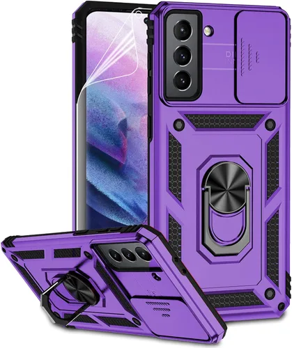 Miniatura 14 de Funda para Samsung Galaxy S21 con cubierta para lente de cámara, protector de pantalla HD, doble capa de grado militar, probada contra caídas