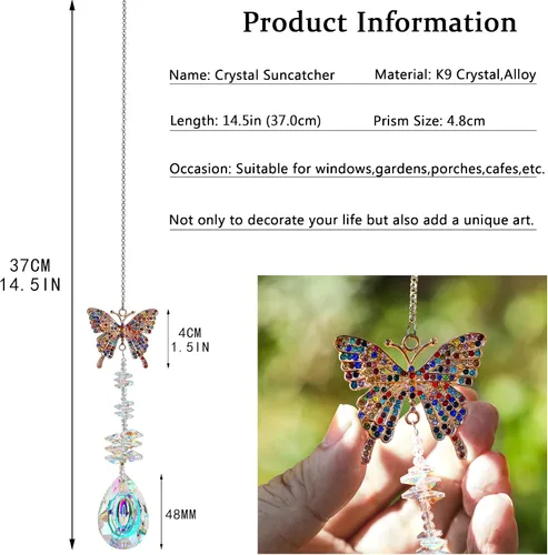 Miniatura 4 de H&D HYALINE & DORA Atrapasoles Cardinal en una Rama para Ventanas, Atrapasoles de Cristal de 44.45 cm con Cadena de Metal y Ganchos, Regalo