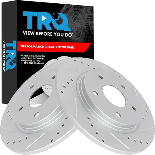 Miniatura 245 de TRQ Juego de rotores de freno de rendimiento trasero con revestimiento G premium compatible con Mazda 6 2014-2021