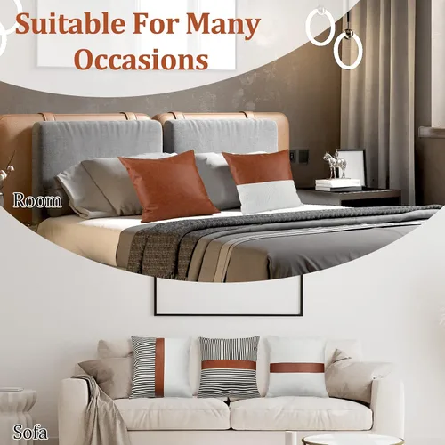 Miniatura 5 de Buryeah 9 fundas de almohada de cuero de 18 x 18 pulgadas, fundas de almohada modernas de cuero sintético a rayas para dormitorio, sala de estar