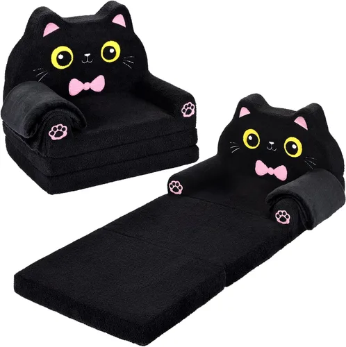 Miniatura 12 de Foryoomi Sofá para niños, sofá de bebé de 2 en 1 suave con manta plegable, silla cómoda, sofá de felpa convertible plegable, regalos para niños Oso