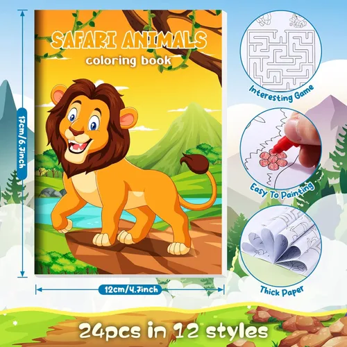 Miniatura 2 de BenLouis 24 Piezas Mini Libros para Colorear Safari de la Selva Niños Animales del Zoológico Recuerdos de Fiesta Pequeños Libros de Actividades a