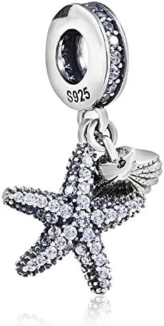 Miniatura 3 de Colgante de estrella de mar tropical y concha de mar cuentas de plata de ley 925 pulsera de estilo europeo
