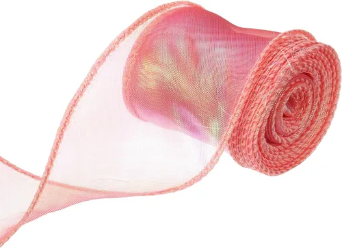 Miniatura 58 de MECCANIXITY - Cinta de organza con cable de 1 1/2" de ancho, brillante, transparente, con brillo irisado en tonos pastel, cinta de gasa para Beige