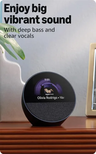 Miniatura 5 de Amazon Echo Spot: ideal para mesitas de noche, oficinas y cocinas, incluye despertador inteligente con Alexa (negro)