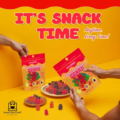 Miniatura 7 de Ositos de gomita de lava especiados hawaianos con li-hing y cáscara de limón, caramelo dulce, ácido y salado hecho en Hawái, aperitivo de gomita