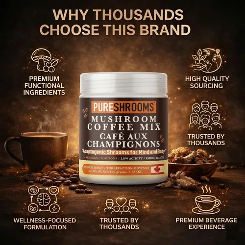 Miniatura 8 de PureShrooms Café instantáneo de hongos con melena de león orgánica, reishi y cordyceps Arábica colombiana liofilizada 600 mg de extractos