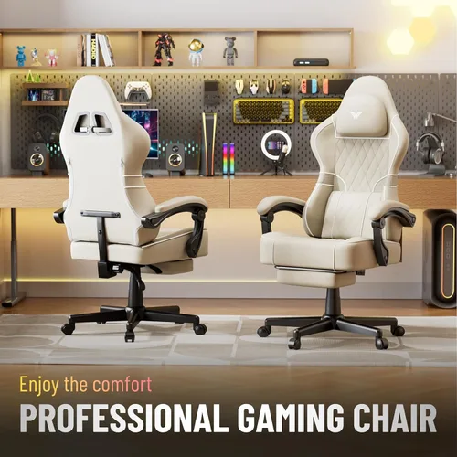 Miniatura 3 de Ferghana Silla ergonómica de cuero para juegos con reposapiés y reposabrazos de acoplamiento, silla de juegos de computadora de respaldo alto