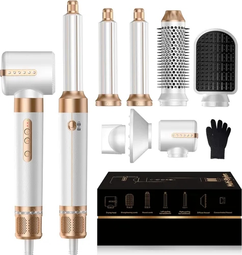 Cepillo secador de pelo 7 en uno, potente cepillo secador de pelo con rizador de aire para cabello, cepillo secador de pelo con difusor, cepillo de