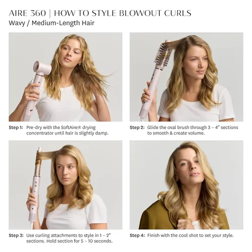 Miniatura 12 de Aire 360 Ceramic Dual Voltage Air Styler Blowout Kit with Curling Attachments, Oval Brush & Drying Concentrator Fast, Healthy Blowouts and