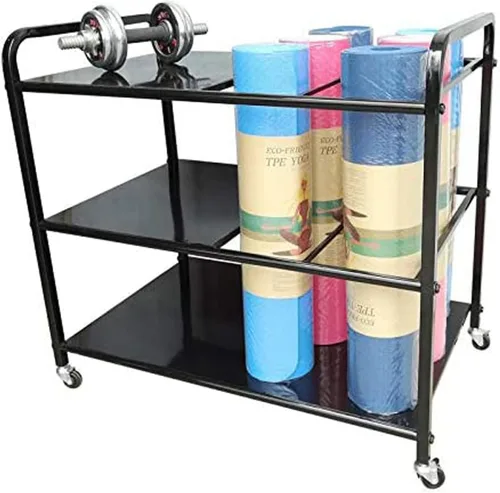 Soporte de metal para esterilla de yoga, carrito de almacenamiento, cesta de esterilla de yoga con ruedas, organizador para esterillas de yoga para