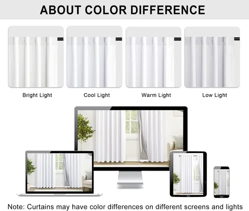 Miniatura 6 de XWZO Cortinas blancas 100% opacas con alzapaños, 2 capas gruesas completamente sombreadas con bolsillo para barra y pestaña trasera, cortinas