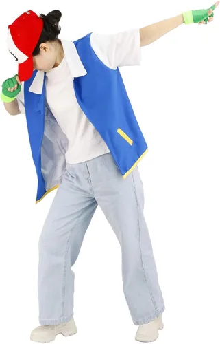 Miniatura 6 de KESEPLEI - Chaqueta de Halloween para adultos y niños, guantes para entrenador de anime, Azul Patchwork