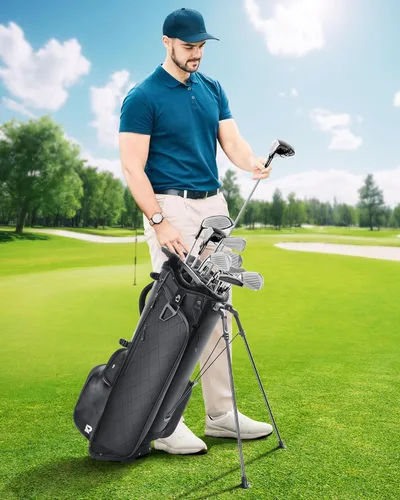 Miniatura 8 de Bolsa de Golf de Soporte de 14 Vías, Divisores de Longitud Completa Bolsa de Golf de Cuero PU con Parte Superior de Felpa para Hombres/Mujeres