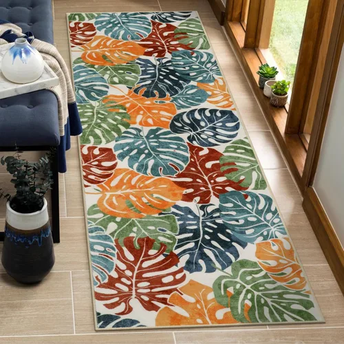 Miniatura 14 de Wonnitar Leaf - Alfombra de cocina de 2x3 pies, alfombra azul pequeña para baño, alfombra decorativa lavable para mesita de noche, planta