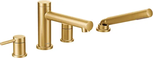 Moen T394BG Align - Juego de grifería romana moderna de 2 manijas para bañera con ducha de mano de una sola función, grifos de bañera de 4 agujeros