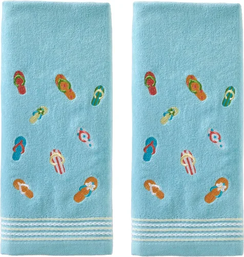 SKL Home Flips & Flops - Juego de 2 toallas de mano bordadas 100% algodón, decorativas para baño/cocina/bar y regalo, color azul Chanclas y chanclas