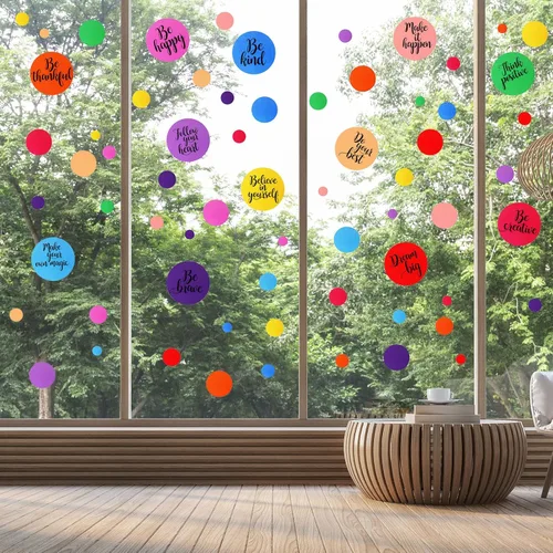 Miniatura 7 de TaoBary 288 calcomanías de pared de lunares, inspiradoras para aula, niños, cita motivacional, círculo, calcomanías de pared extraíbles con letras
