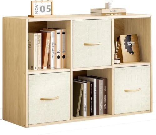Miniatura 11 de EXPERLAM Organizador de Almacenamiento de 4 Cubos - Estantería de Madera Maciza con 2 Contenedores de Almacenamiento, Estante de Cubos con 2 Paneles