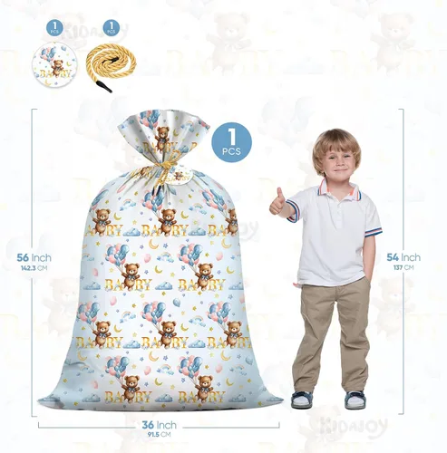 Miniatura 2 de KIDAJOY Bolsas de regalo extra grandes de oso de peluche, baby shower, Jumbo We Can Bearly Wait, bolsa de regalo de plástico para niñas y niños
