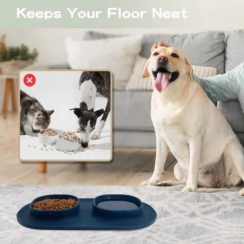 Miniatura 3 de Cuencos de comida para perros, cuencos para mascotas y cuencos de agua para perros con antiderrames y antideslizantes, cuencos alimentadores con Azul