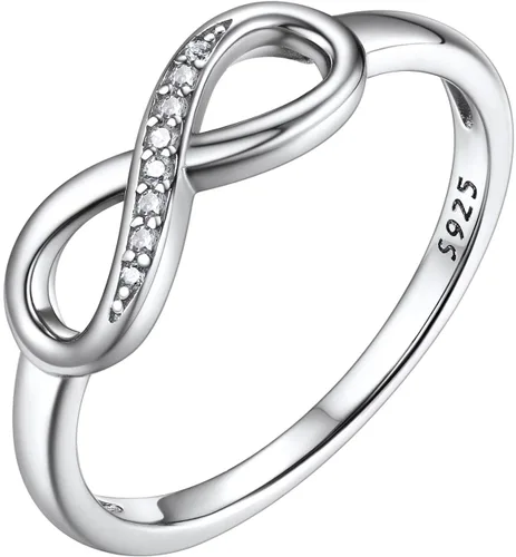 Bestyle Anillos de plata de ley S925 con nudo infinito, anillos de circonita cúbica, bonitos anillos de amistad para mejores amigos, anillos de