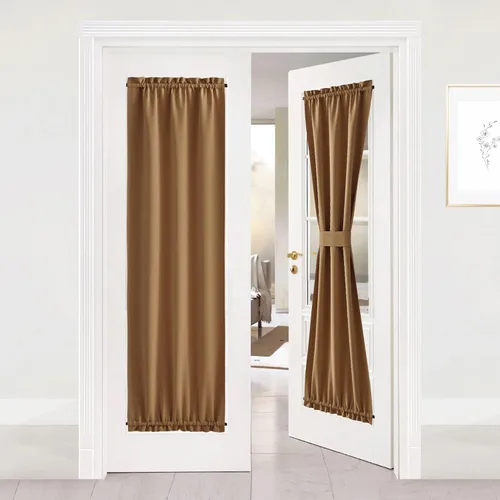 NICETOWN Cortinas opacas unicolor con aislamiento térmico para puerta francesa, granja, oscurecimiento de habitación, puertas y ventanas de Marrón