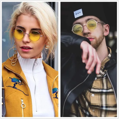 Miniatura 3 de Gleyemor John Lennon - Gafas de sol polarizadas pequeñas redondas para hombres y mujeres, diseño de círculos hippie, color rojo y amarillo