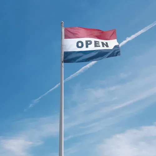 Miniatura 6 de Anley EverStrong Series - Bandera abierta bordada de 3 x 5 pies, cabecera de lona bordada y resistente, 4 filas de costuras de cerradura, banderas
