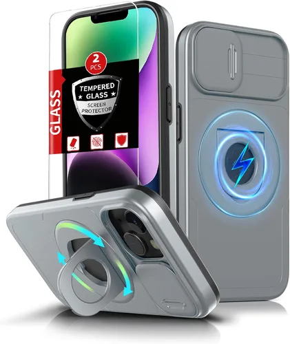 Miniatura 92 de Funda magnética para iPhone 11 Pro compatible con carga inalámbrica MagSafe, con 2 protectores de pantalla, anillo kickstand de 360° integrado +