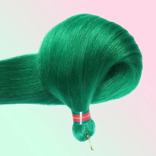 Miniatura 5 de Extensiones de cabello para trenzar verde+verde claro, preestiradas, 2 paquetes, con cabello plumoso pre-trenzado, extensiones de cabello