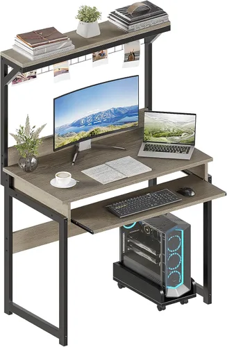 Miniatura 9 de ALISENED Escritorio pequeño para computadora de 31.5" con estante superior, escritorio de oficina, mesa de estudio, escritorio de escritura