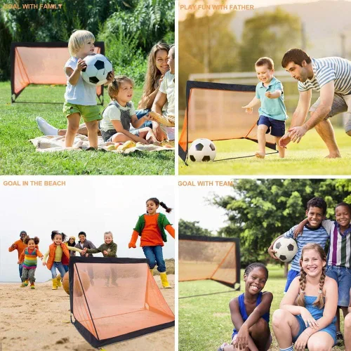 Miniatura 3 de Portería de fútbol portátil de Poray con red emergente para niños y adultos con tela Oxford de 210D y estacas extra, regalo de cumpleaños y Tiras