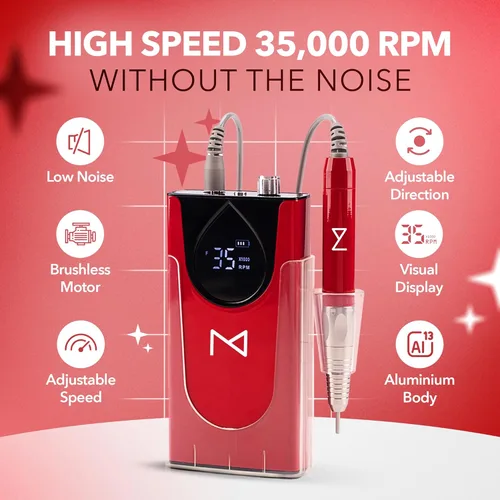 Miniatura 3 de M Max - Taladro de uñas profesional - Taladro de uñas con motor 2 en 1 sin escobillas - Eléctrico, inalámbrico, carcasa de aleación de aluminio
